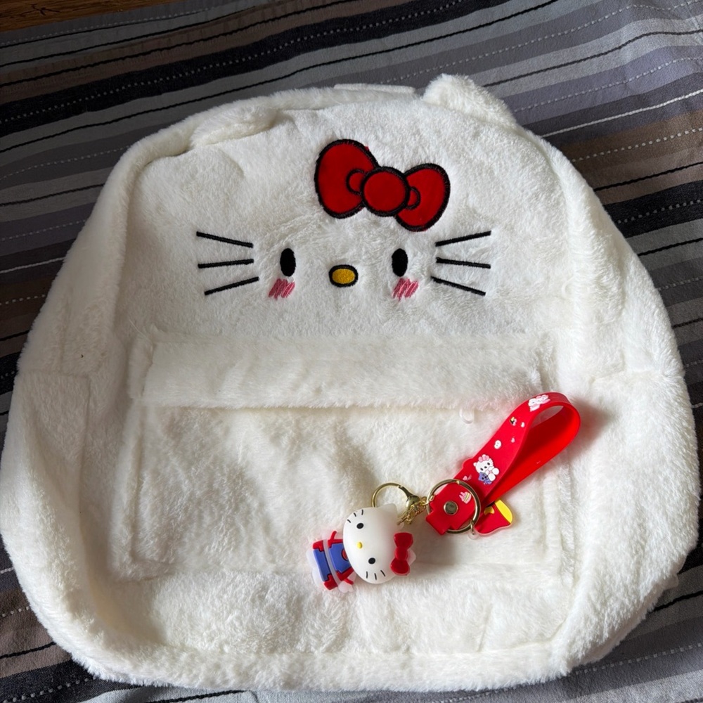 Hello Kitty White and Red Plush Backpack